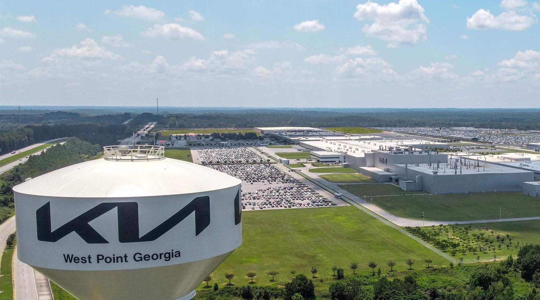 Aerial view of the Kia Georgia plant in West Point, Georgia